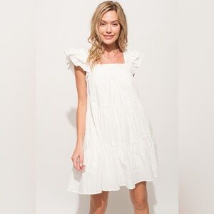 And The Why Origami Pleating Ruffled Sleeve Tiered Dress